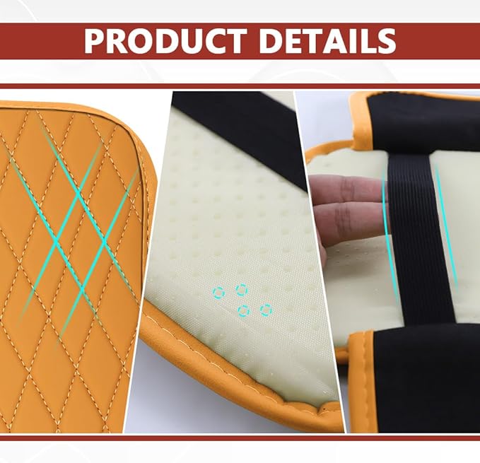 Car Center Console Cover, 12"×7.87" Waterproof Leather Auto Armrest Cover Protector with 2 Pocket, Comfortable Arm Rest Box Cushion Pad, Universal Interior Car Accessories (Yellow)