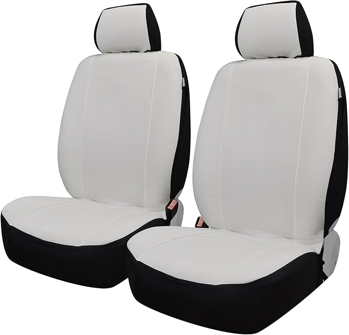 Champlus Car Seat Covers, Canvas Seat Protectors for Two Front Seats, Universal Fits Sedan Cars, SUVs, Trucks, and Mini Vans, Airbag Compatible, Quick Install, Set of 2, Tech White