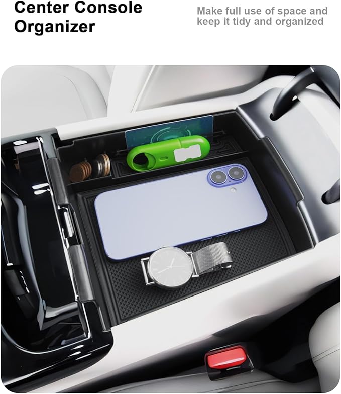 2026 Tucson Center Console Organizer - 2 Pcs Center Console Organizer + Lower Console Storage Tray For 2025-2026 Hyundai Tucson(Limited)/Tucson Hybrid - ONLY Fit 2025 2026 Tucson With Electronic Shift