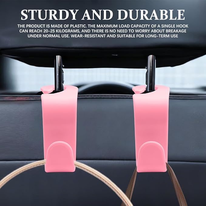 4PCS Car Seat Headrest Hooks, Purse Hook for Car, Auto Back Seat Organizer Storage Hanger Holder, Auto Accessories Multi-Use Portable Headrest Organizer Holder for Purse Handbag Coats (Pink)