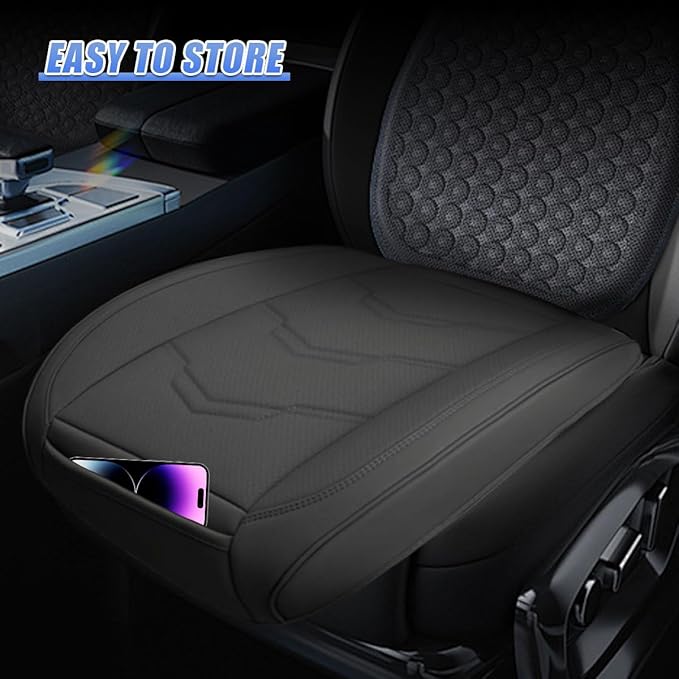 Luxury Faux Leather Car Seat Cover - Anti-Slip Waterproof Drive Seat Cushion Car Front Bottom Seat Cover with Storage Pocket - Universal Full Wrap Seats Protector for Cars SUV Trucks(Black)