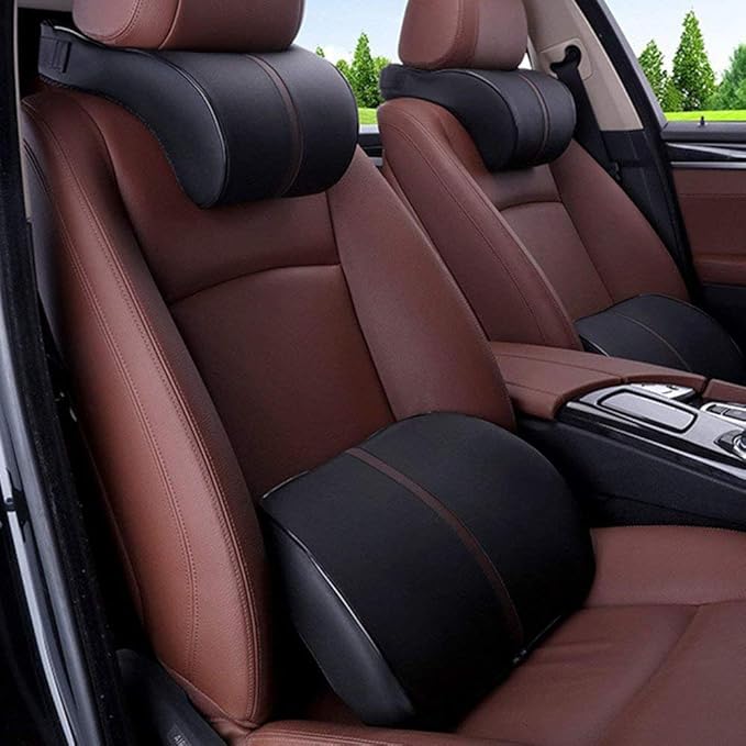 Car Seat Neck Support Pillow,PU Soft Leather + Memory Foam,Head Support Pillow Cushion Pad for Driving Headrest Relax,with Adjustable Strap