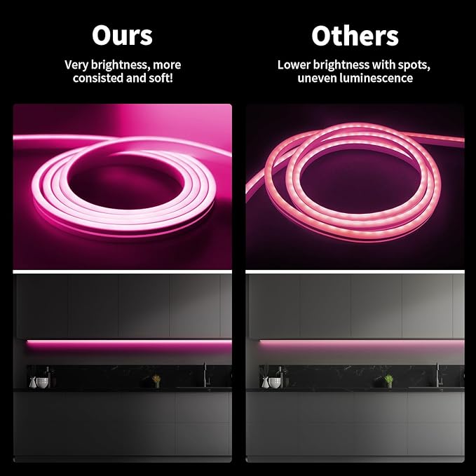 iNextStation 16.4FT/5M Pink LED Strip Lights, DC12V Silicone Neon Light Strip, IP65 Waterproof Led Rope Lights 0.98In Cuttable for DIY, LED Light Strip for Bedroom, Indoor, Outdoor(No Adapter)