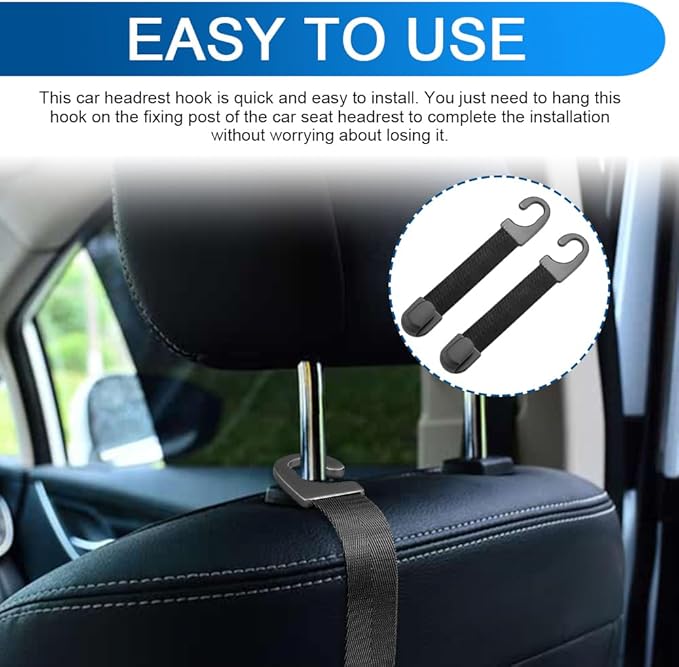 2PCS Car Seat Headrest Hook, Purse Hook for Car, Strong and Durable Backseat Hanger, Universal Auto Interior Accessories Seat Hanging Holders Fit for Hanging Purse Bag Grocery (Black)