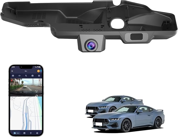 Front 4K Dash Cam for Ford Mustang 2024 2025 Ecoboost GT Premium Dark Horse, OEM-Style, UHD 2160P Image, Loop Recording, Built-in WiFi & APP, G-Sensor, Plug & Play, 64GB Card