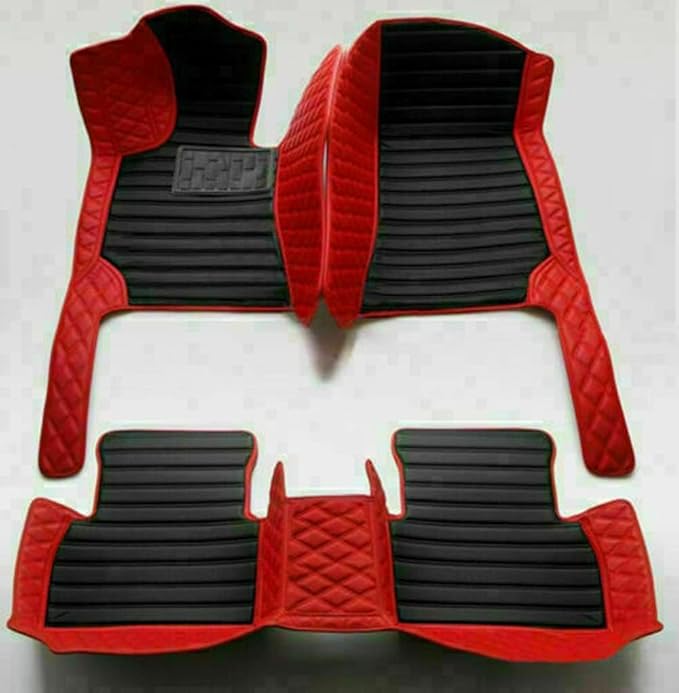 Custom Making Car Floor Mats Protection Pads for 99% Sedan/Coupe/Hatchback/SUV/Pickup Men Women Car Floor Mats Coverage Pads Anti-Slip Leather Floor Lining (Red+Black Stripe)
