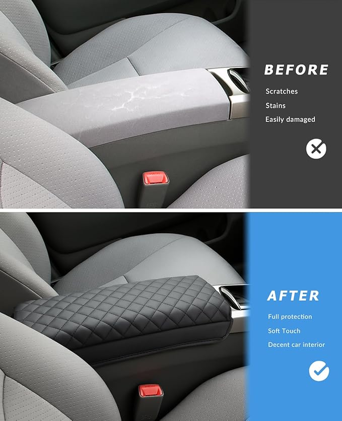 INTGET Center Console Cover for 2004-2009 Toyota Prius Accessories Leather Middle Armrest Cover Pad Car Interior Arm Rest Lid Protector Cushion (Black Stitches, Cushion)