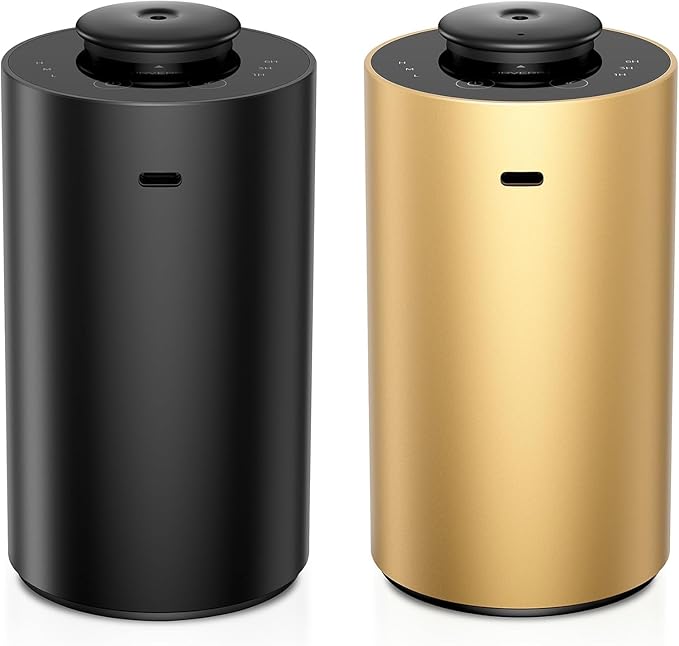 Waterless Essential Oil Diffuser for Home Aromatherapy Scent Diffusers with 3 Timer Settings or Timer-Off, 3 Mist Levels for Car Room Studio Office, ANX Premium Metal Black and Gold 2 Pack