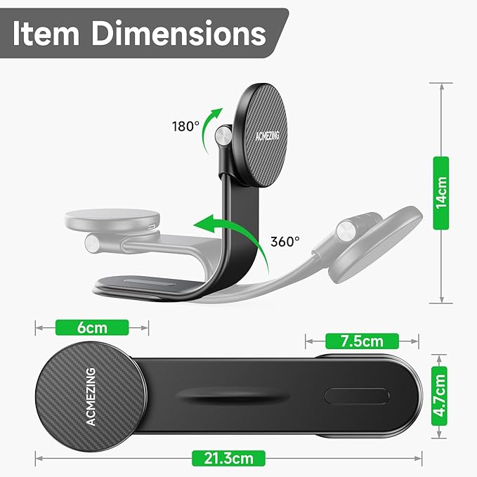 ACMEZING 15W Only for iPhone MagSafe Car Mount Charger, 360% Adjustable Aluminum Alloy Arm, Relocatable Car Phone Holder, Magnetic Wireless Fast Charging, Cell Phone Holder for All Car Models, Black