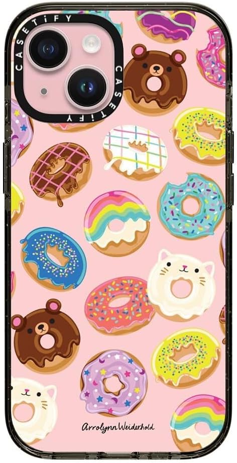 CASETiFY Impact Case for iPhone 15 [8.2ft 4X Military Grade Drop Protection/Compatible with Magsafe] - Donuts - Clear Black