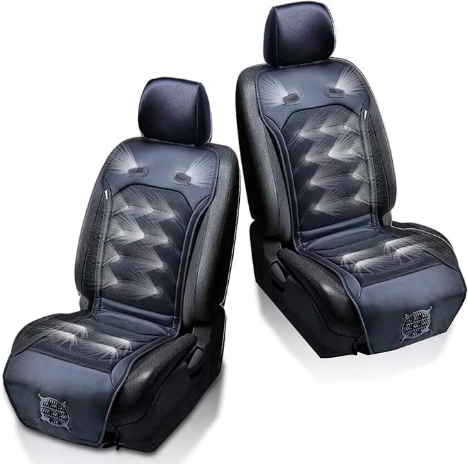 ZONETECH 2 Pack Cooling Car Seat Cushion - Black 12V Automotive Comfortable Massager Cooler Pad-Air Conditioned Air Circulation for Hot Weather