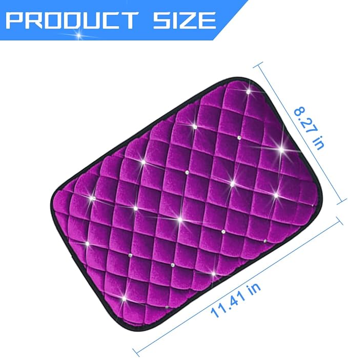 Mandark Bling Car Center Console Cover, Crystal Rhinestone Fluffy Automotive Armrest Seat Box Cushion Pad, Soft Comfortable Diamond Arm Rest Protection Mat, Universal Vehicle Accessories (Purple)