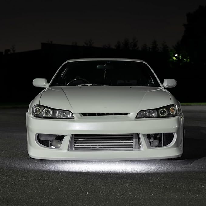LEDGlow 4pc White LED Flexible Car Slimline Underbody Underglow Accent Neon Lighting Kit - 4 Unique Patterns - Water Resistant, Low Profile Light Tubes - Includes Control Box & Remote