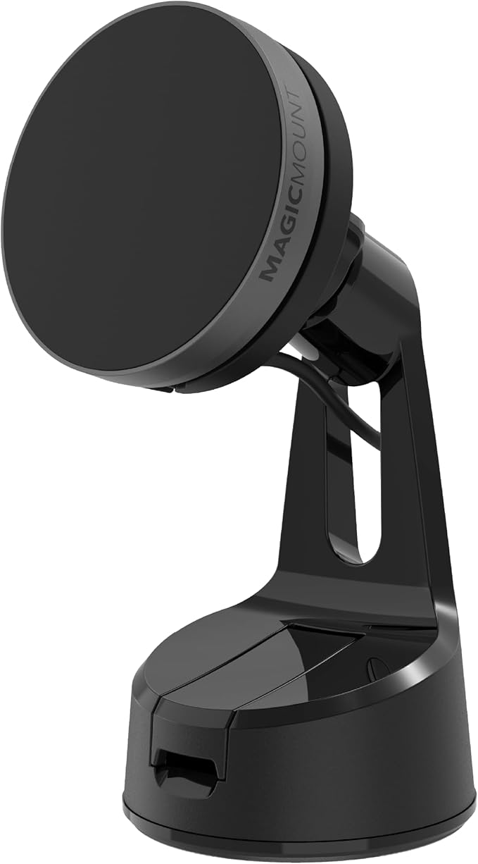 Scosche Qi2 MagSafe Car Mount, 15W Wireless Charging Suction Cup Phone Mount, Magnetic Windshield/Dashboard Cell Phone Holder with Fast USB-C Car Charger Compatible with iPhone 16/15/14/13/12, S25