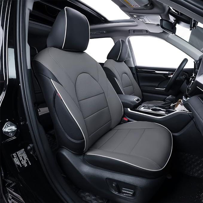 EKR Camry Seat Covers for Toyota Camry SE,LE 2025 2026 Waterproof Leather Car Seat Cover Full Set for Trucks SUV-Faux Leather (Black/Gray)