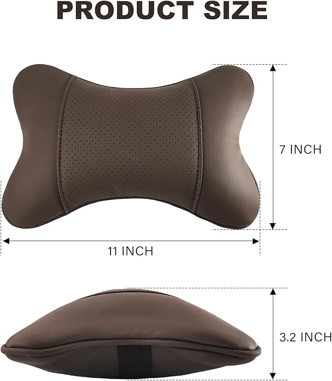 2 Pack Car Neck Pillow PU Leather Automotive Headrest Pillow for Car Support Neck Pain Relief Universal Car Pillow (Brown)