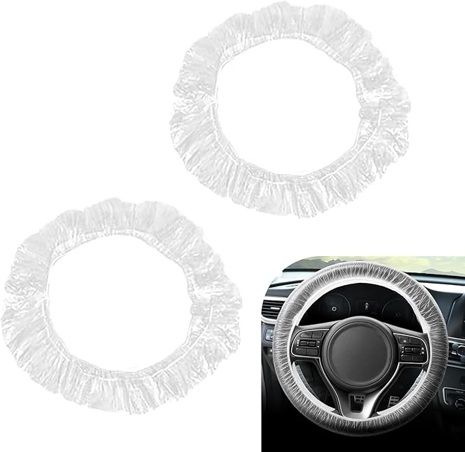 100 PCS Car Disposable Steering Wheel Covers, Plastic Transparent Car Steering Wheel Covers with Elastic Trims, Universal for Most Cars