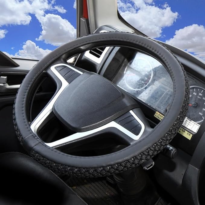 Size 16-20 Inch Ice Silk Ventilation Multi-Style Comfy Grip Steering Wheel Cover for Truck, Bus, Big Rig Trucker,SUV， Anti-Slip Design 16-20 Inch (Black, 19)