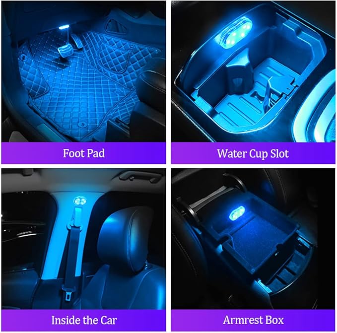 2 PCS Car Led Lights Interior,Ice Blue Ambient Lighting Car Interior,USB Rechargeable Car Interior Reading Light,Portable Led Lights for Car