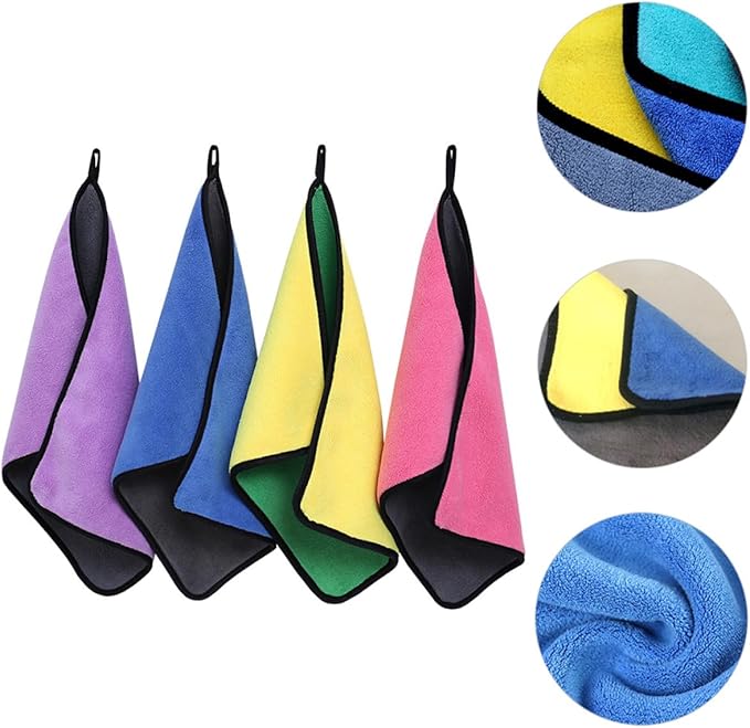 GALPADA 4pcs 30x40cm Dual-Tone Plush Fleece Car Wash Towels, Ultra Absorbent Microfiber Cleaning Cloths for Auto Detailing and Interior Care Random Color