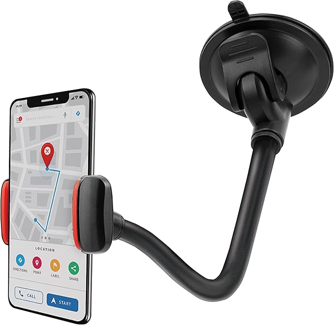 CHARGEWORX Adjustable Windshield Phone Mount for Cars, 14.75” Flexible Gooseneck Cell Phone Holder with Suction Cup, Anti-Slip Clamp Grip, 360-Degree Rotation for iPhone & Samsung