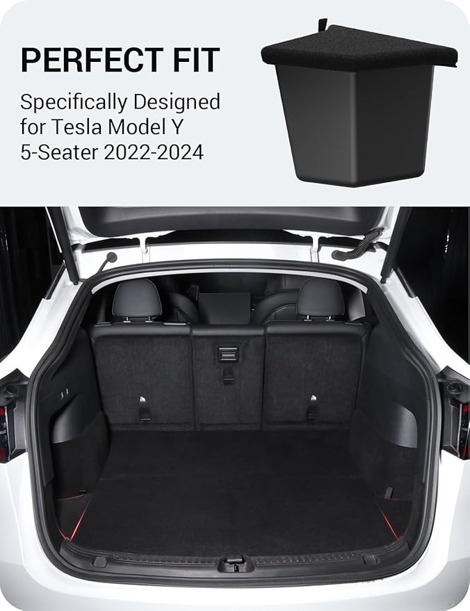BASENOR New Version 2022-2024 Tesla Model Y Trunk Organizer Trunk Storage Bins with Carpeted Lid, Waterproof Rear Side Box Interior Accessories for Model Y 5-Seater