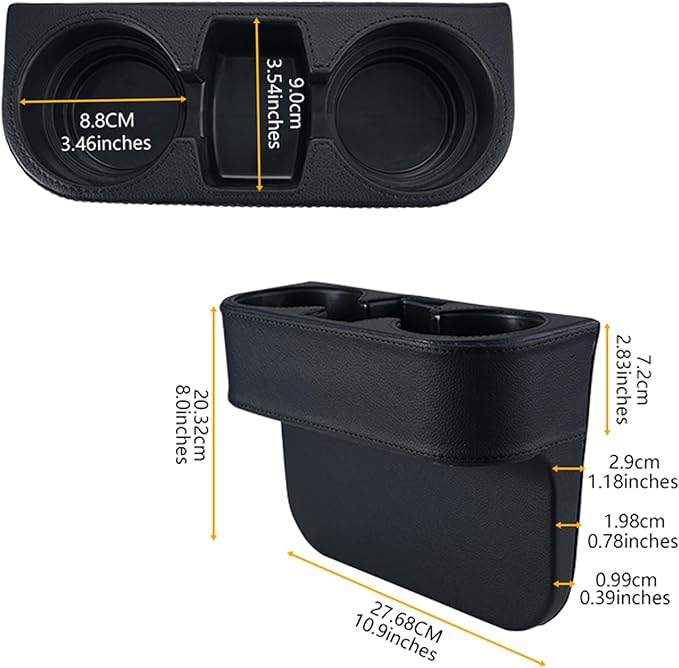Black Multifunctional Car Cup Holder Car Seat Organizer Gap Filler Bottle Phone Storage Organizer, Black Stitching