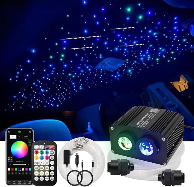 AZIMOM Dual Color Mixed860pcs 13.1ft Twinkle Fiber Optic Starlight Headliner+ Pure White Meteor 240pcs Shooting Star, Sound Mode APP& Remote Control 2 in 1 Starlight Meteor Kits for Car Home Ceiling