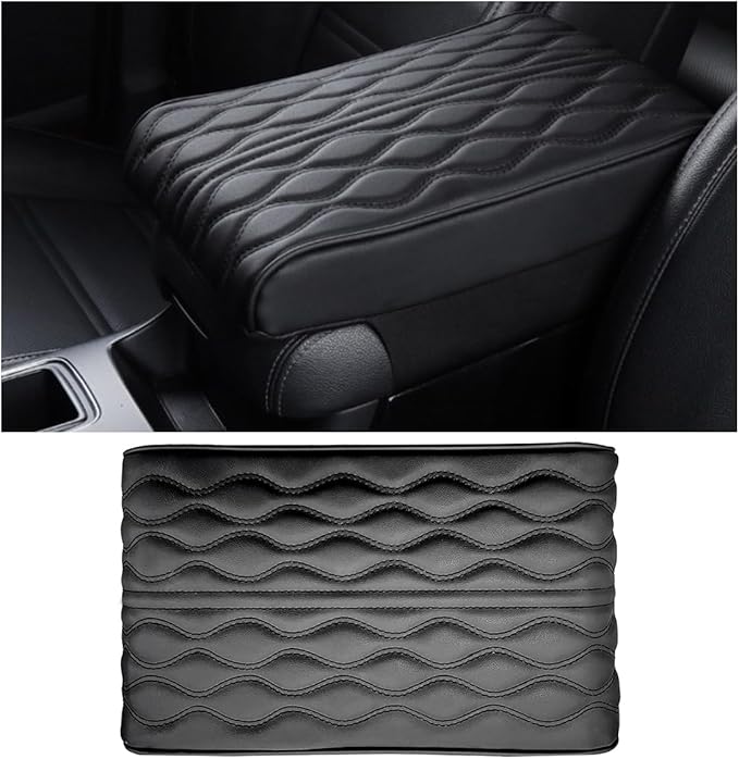 Ziciner Car Center Console Cover, Leather Memory Foam Armrest Cushion Protection Pad, Waterproof Hand Rest Pillow with Height Increase, Universal Accessory for Most Car (Black)