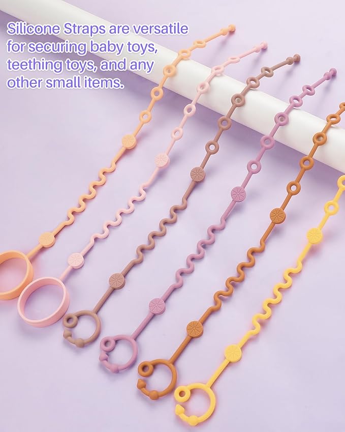 LittleHugs 3pcs Adjustable Toy Strap Holder - Silicone Baby Tether Pacifier Clip - Travel Essential Leash for Stroller, High Chair, Car Seat