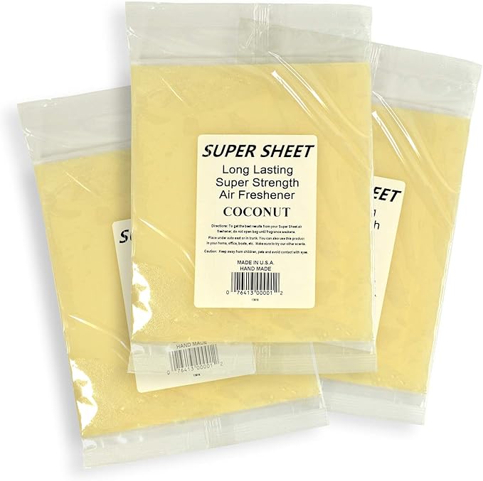 Super Sheet Large (8"x7") Under Seat Car Air Freshener, 3-PACK (Coconut)