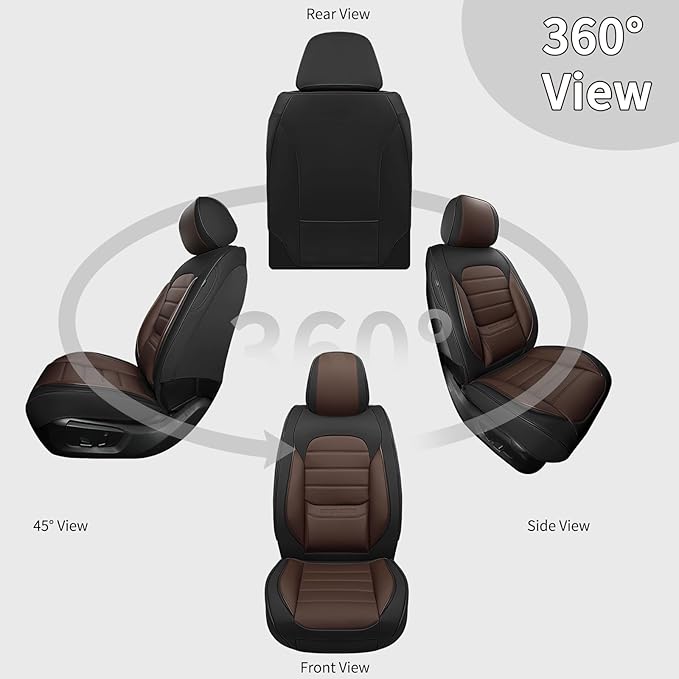 Front Car Seat Covers, 2Pcs Universal Leather Car Seat Covers, Full Coverage Waterproof Automotive Seat Covers, Breathable Car Seat Protector for Most Trucks SUVs Sedans, Black&Brown