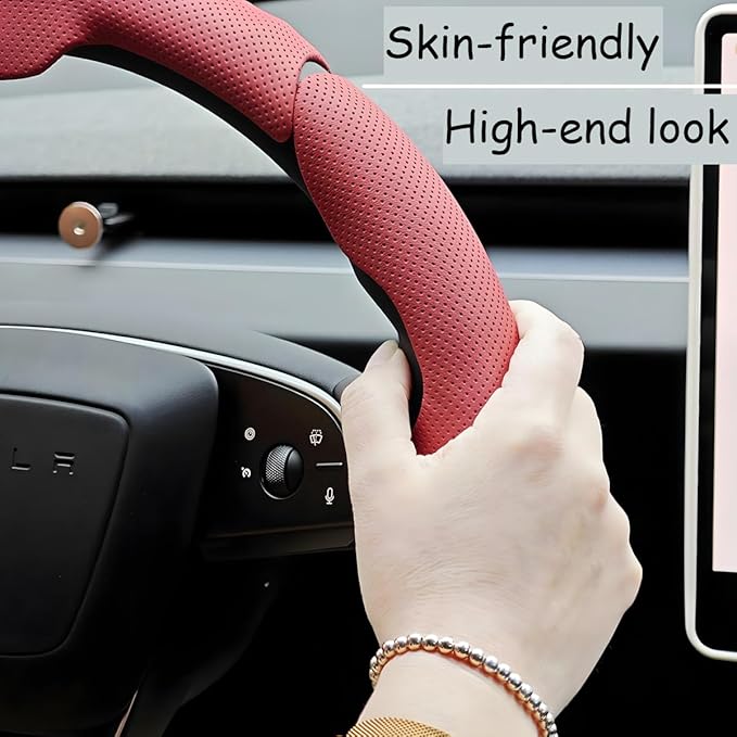 Car Steering Wheel Cover, Nappa Leather 15 Inch Snap-On 3PCS Set Vehicle Steer Wheel Wrap Protector, Non-Slip Automotive Interior Protection Accessories, Universal Fit (Beige)