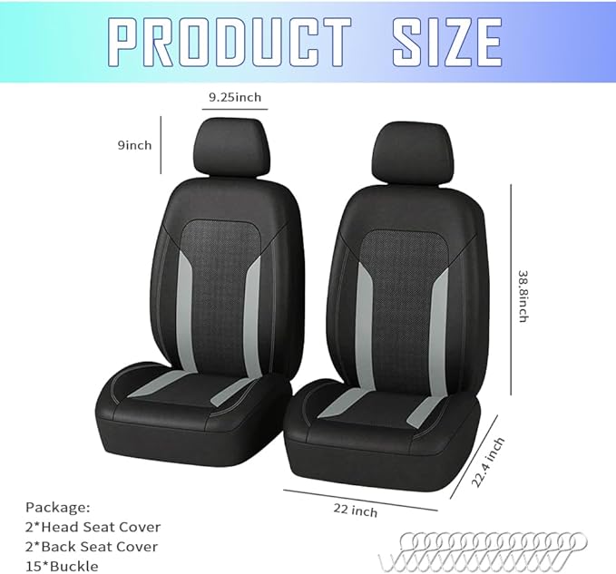 4PCS Cooling Car Seat Covers,Breathable Front Seat Covers with Mesh Construction and Foam Padding,Car Seat Protector to Reduce Back Sweating,Universal Car Interior for Car SUV (Gray)