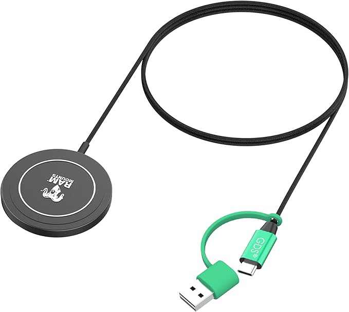 RAM Mounts Qi2 15W Rugged Wireless Charger, IP67 Waterproof MagSafe Compatible Charging Puck with USB-C Cable for Car, Truck, Motorcycle, Marine & Outdoor Use RAM-GDS-CHARGE-W2M