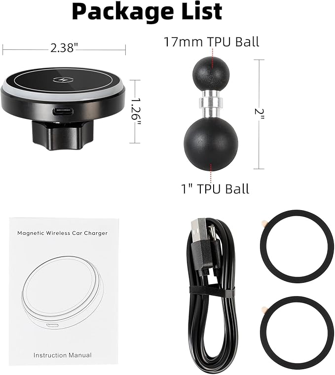 15W Magnetic Wireless Charging Phone Holder for RAM Mounts, 1" (25mm) Ball Mount for Magsafe iPhone 17/16/15/14/13/12 Series, Compatible with RAM B Size Double Socket Arm