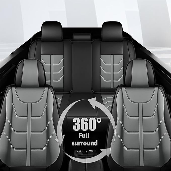 TTX LIGHTING Car Seat Covers fit for Cadillac SRX 2010-2016 Full Set: Premium Leather Automotive Seat Cover with Airbag Compatible Waterproof (5 Seats, Black & Gray)