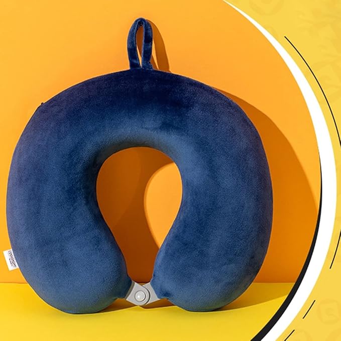 MINISO Minions Travel Neck Pillow with Eye Mask, Cute Cartoon 100% Memory Foam Neck Support Pillow, Lightweight Travelling Pillow Set for Airplane, Car and Home Use