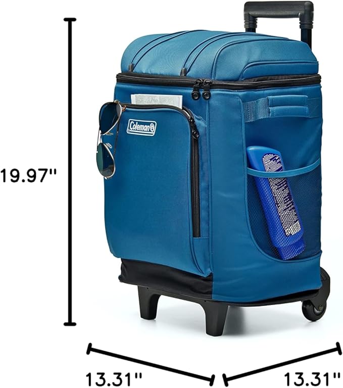 Coleman 42-Can Soft Rolling Cooler with Wheels, Leak-Proof Portable Insulated Chiller with 12+ Hour Ice Retention, Made with Recycled Materials