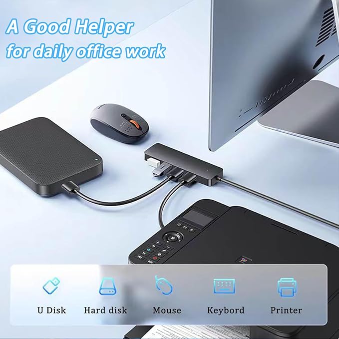 USB Hub for Laptop, 4-Port USB 3.0 Hub USB Splitter USB Extender for Laptop, MacBook, Mac Pro, Mac mini, iMac, Surface Pro, XPS, PC, Flash Drive, Mobile HDD