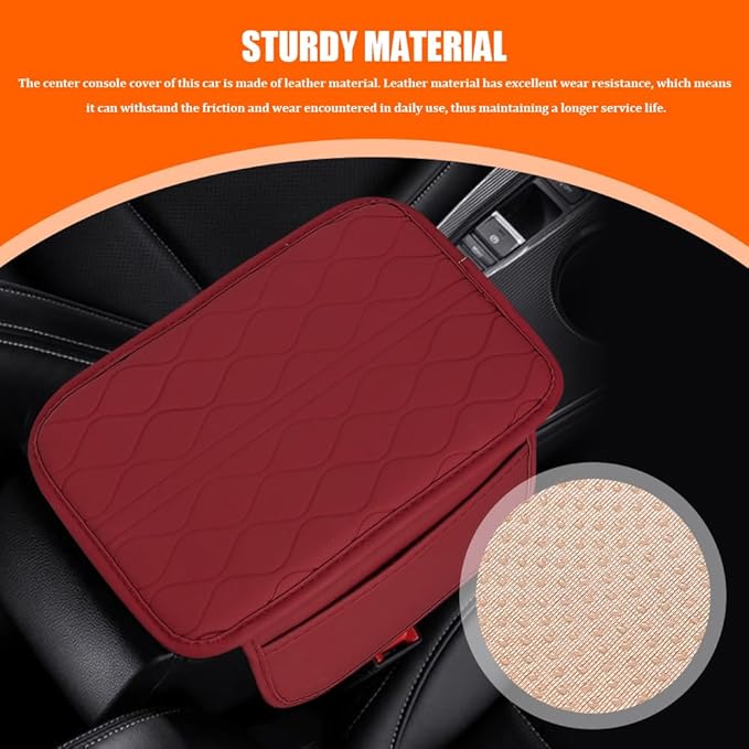 Leopard Cheetah Print African Animal Hunting Auto Center Console Armrest Pad, Car Center Console Cover, Auto Accessories Soft Comfort Armrest Cover Cushion Mat for Most Cars (Wine Red-K3)
