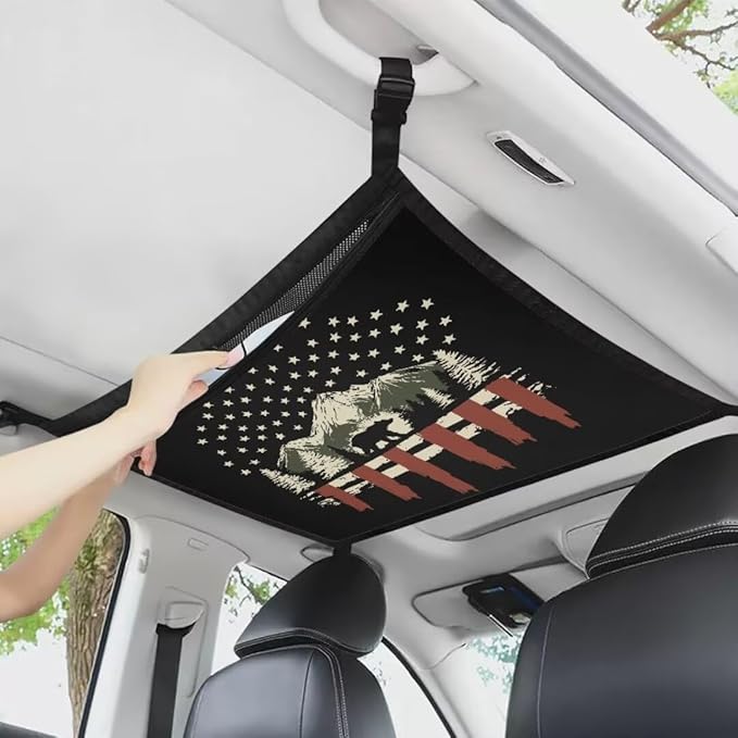 Car Roof Storage Bag Bear Mountain Print Car Seat Storage Hanging Bag Premium Car Seat Organizer One-Size-Fits Tidy Pouch Pocket Storage for Small Items
