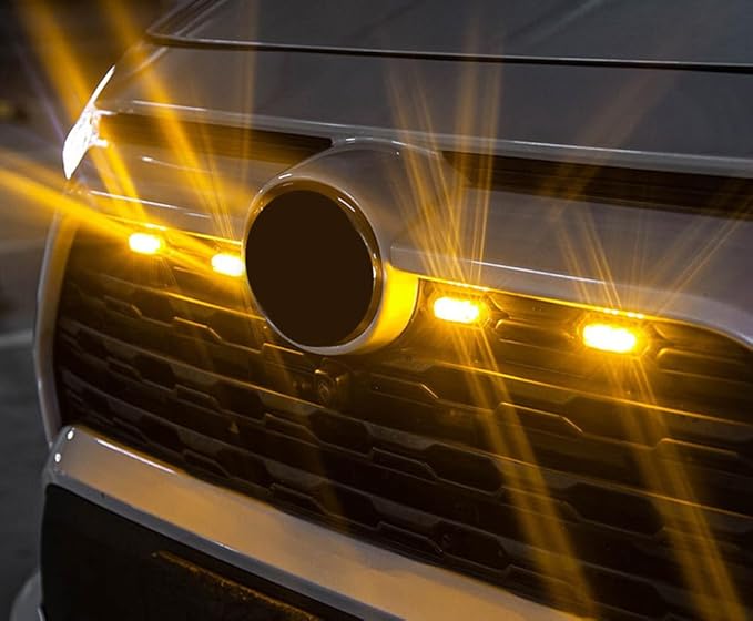 iJDMTOY Smoked Lens Front Grille TRD Style Amber Yellow LED Grill Lighting Kit Compatible with Toyota 2019-2025 RAV4, Includes (4) 12-SMD Smoke Cover LED Grille Lights & Wiring Harness