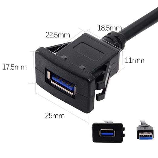 cablecc 1m Waterproof USB 3.0 Extension Latch Mount Car AUX Cable for Dashboard Panel (Single USB 3.0)