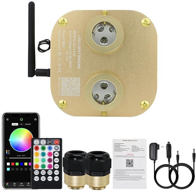 AKEPO 20W Dual-Head Twinkle Fiber Optic Light Box, APP Control Twinkle Light Engine Music Activated with 28-Key Remote for Headliner Starlight kit