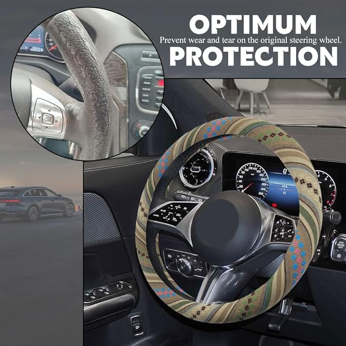 Boho Steering Wheel Cover, Steering Wheel Cover Women, 15 inch Hippie Style Protector Covers, Universal Ethnic Flax Cloth Car Accessories Universal for SUV Van Truck (Hippie-G)