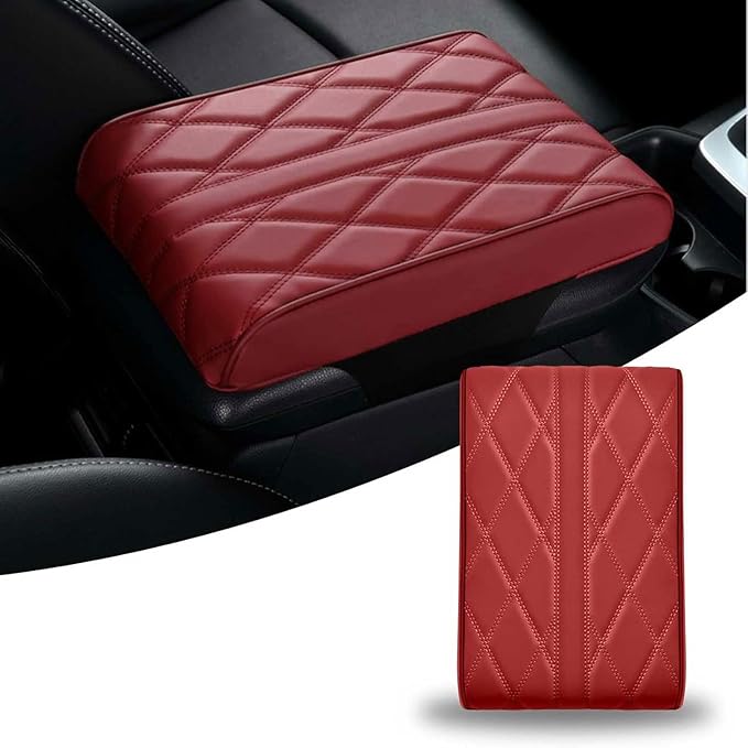 Car Armrest Cushion for Lincoln Nautilus 2018 2019 2020 2021 2022 2023 2024 2025, Car Center Console Cover Armrest Pad Soft Leather Car Interior Accessories,Red