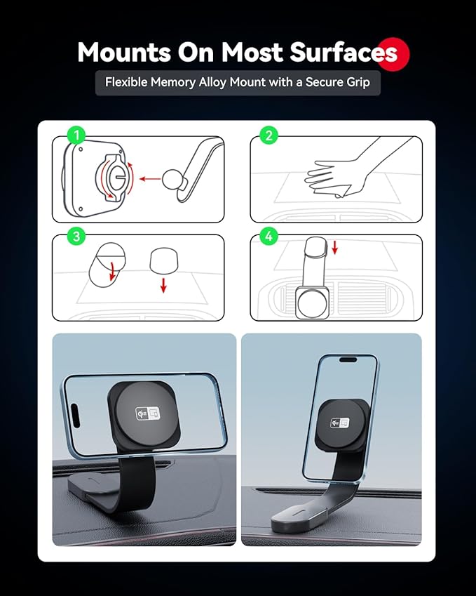 Spedal Qi2 15W Magnetic Car Charger Mount, for MagSafe-Compatible Car Phone Holder with Strong Magnet, 360° Adjustable Wireless Charging Mount for iPhone 16/15/14/13/12