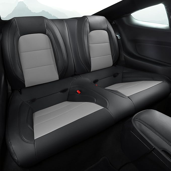 GIANT PANDA Customized Full Set Car Seat Covers Fit Ford Mustang Coupe Hardtop 2015 2016 2017 2018 2019 2020 2021 2022 2023 2024 2025 2026- (Black+Grey)