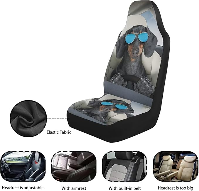 Funny Dachshunds Front Seat Covers for Cars Decorative Automotive Car Interior Covers Anti-Slip Seat Cover for Full Back and Seat Universal Fit for Cars Trucks SUVs